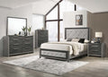 BD02722Q-4PC 4 pc Jehoram grey finish wood grey linen padded headboard queen bedroom set