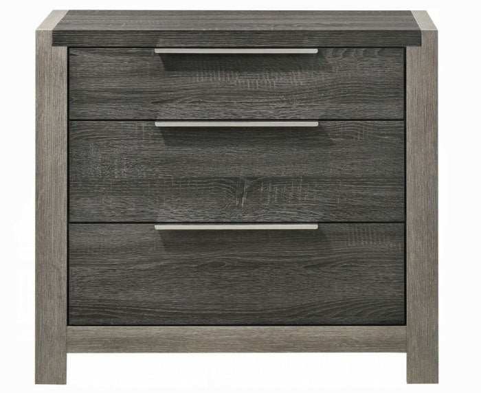 BD02722Q-4PC 4 pc Jehoram grey finish wood grey linen padded headboard queen bedroom set