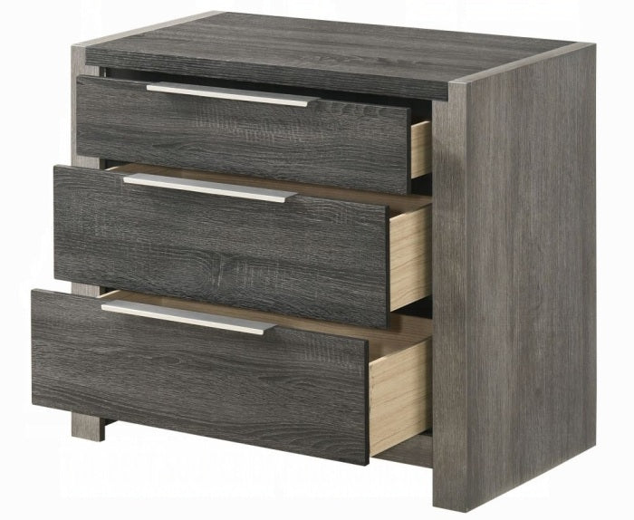 BD02722Q-4PC 4 pc Jehoram grey finish wood grey linen padded headboard queen bedroom set