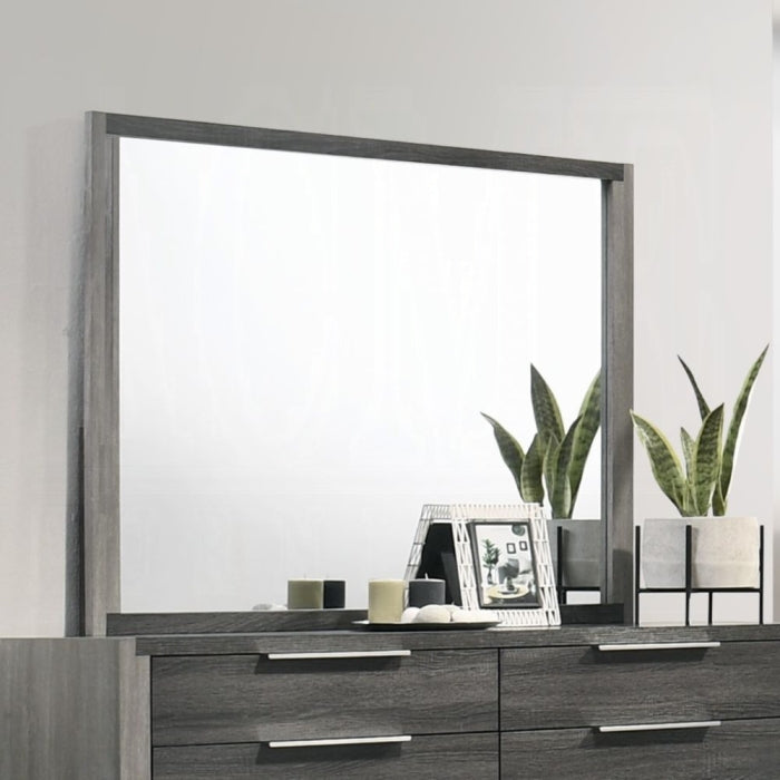 BD02722Q-4PC 4 pc Jehoram grey finish wood grey linen padded headboard queen bedroom set