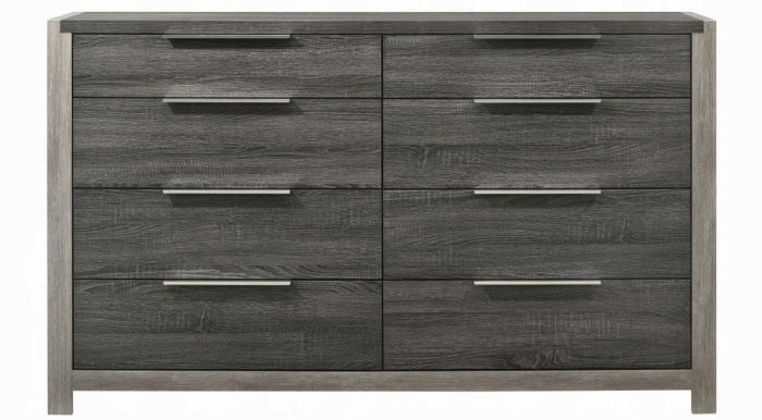 BD02722Q-4PC 4 pc Jehoram grey finish wood grey linen padded headboard queen bedroom set
