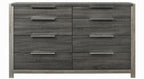 BD02722Q-4PC 4 pc Jehoram grey finish wood grey linen padded headboard queen bedroom set
