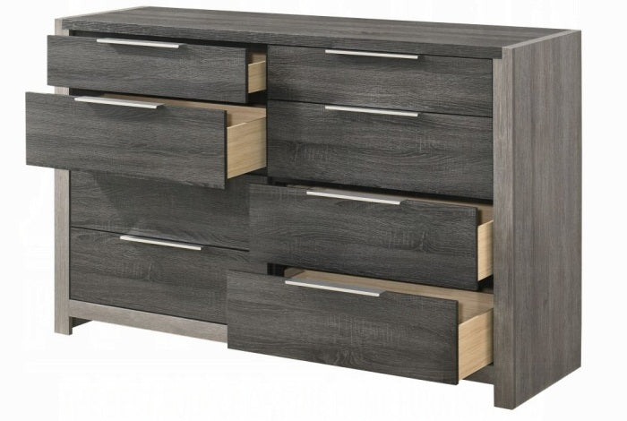 BD02722Q-4PC 4 pc Jehoram grey finish wood grey linen padded headboard queen bedroom set