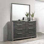 BD02722Q-4PC 4 pc Jehoram grey finish wood grey linen padded headboard queen bedroom set