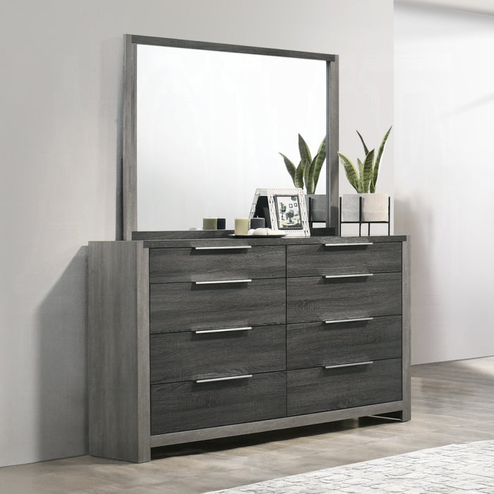 BD02722Q-4PC 4 pc Jehoram grey finish wood grey linen padded headboard queen bedroom set