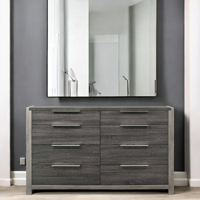 BD02722Q-4PC 4 pc Jehoram grey finish wood grey linen padded headboard queen bedroom set