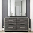 BD02722Q-4PC 4 pc Jehoram grey finish wood grey linen padded headboard queen bedroom set