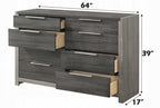 BD02722Q-4PC 4 pc Jehoram grey finish wood grey linen padded headboard queen bedroom set