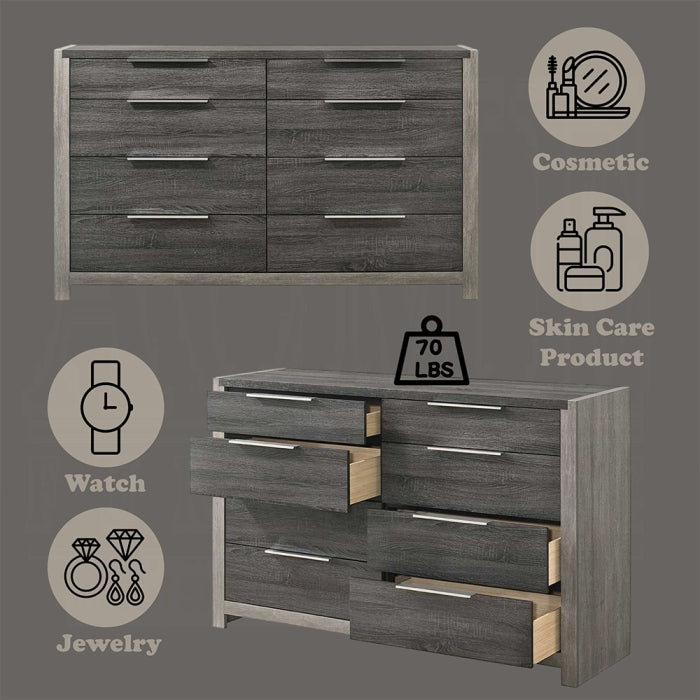 BD02722Q-4PC 4 pc Jehoram grey finish wood grey linen padded headboard queen bedroom set