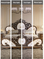 Acme BD03062Q-4PC 4 pc Astoria grand devany cherry wood burl finish wood ornately carved cream fabric headboard queen bedroom set