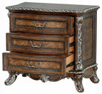 Acme BD03062Q-4PC 4 pc Astoria grand devany cherry wood burl finish wood ornately carved cream fabric headboard queen bedroom set