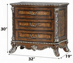 Acme BD03062Q-4PC 4 pc Astoria grand devany cherry wood burl finish wood ornately carved cream fabric headboard queen bedroom set