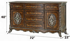Acme BD03062Q-4PC 4 pc Astoria grand devany cherry wood burl finish wood ornately carved cream fabric headboard queen bedroom set