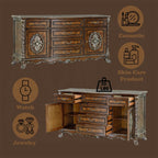 Acme BD03062Q-4PC 4 pc Astoria grand devany cherry wood burl finish wood ornately carved cream fabric headboard queen bedroom set