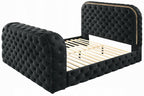 Acme BD03122Q Kana black velvet upholstered fabric tufted queen bed set LED , Fireplace and TV Lift