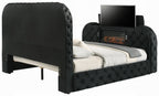 Acme BD03122Q Kana black velvet upholstered fabric tufted queen bed set LED , Fireplace and TV Lift