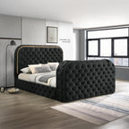 Acme BD03122Q Kana black velvet upholstered fabric tufted queen bed set LED , Fireplace and TV Lift