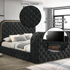 Acme BD03122Q Kana black velvet upholstered fabric tufted queen bed set LED , Fireplace and TV Lift
