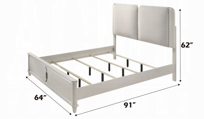 BD03792Q-4PC 4 pc Laveda pearl white finish wood and fabric padded LED lighting headboard queen bedroom set