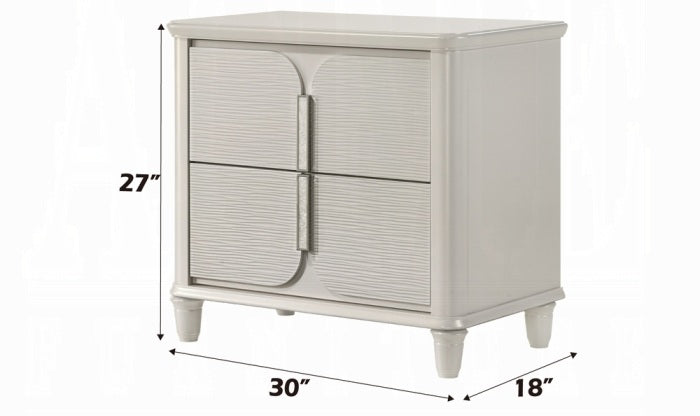 BD03792Q-4PC 4 pc Laveda pearl white finish wood and fabric padded LED lighting headboard queen bedroom set