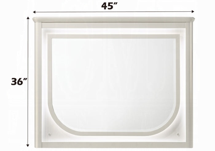 BD03792Q-4PC 4 pc Laveda pearl white finish wood and fabric padded LED lighting headboard queen bedroom set