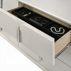 BD03792Q-4PC 4 pc Laveda pearl white finish wood and fabric padded LED lighting headboard queen bedroom set