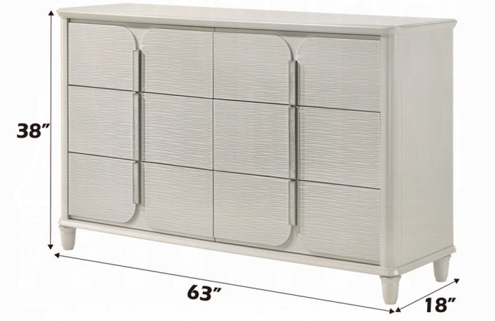 BD03792Q-4PC 4 pc Laveda pearl white finish wood and fabric padded LED lighting headboard queen bedroom set