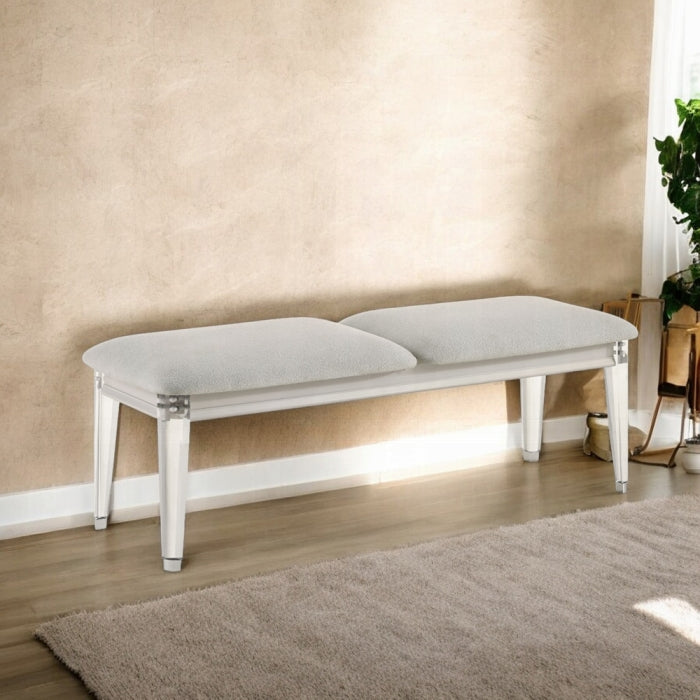 Acme BD03797 Laveda pearl white finish wood acrylic legs bedroom entry bench