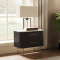 Acme BD04093 Clayten espresso finish wood ribbed design mid-century modern bed side nightstand with marble top