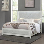 Acme BD04352-4PC Jehoram weathgered white oak finish wood beige linen upholstered headboard modern queen bedroom set