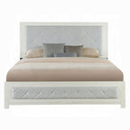 Acme BD04352-4PC Jehoram weathgered white oak finish wood beige linen upholstered headboard modern queen bedroom set