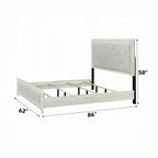 Acme BD04352-4PC Jehoram weathgered white oak finish wood beige linen upholstered headboard modern queen bedroom set