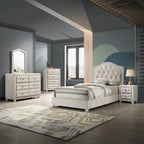 Acme BD04501T-4PC 4 pc Reggie beige velvet fabric upholstered crystal button tufted twin bed set