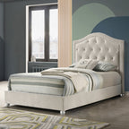 Acme BD04501T-4PC 4 pc Reggie beige velvet fabric upholstered crystal button tufted twin bed set