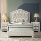 Acme BD04501T-4PC 4 pc Reggie beige velvet fabric upholstered crystal button tufted twin bed set