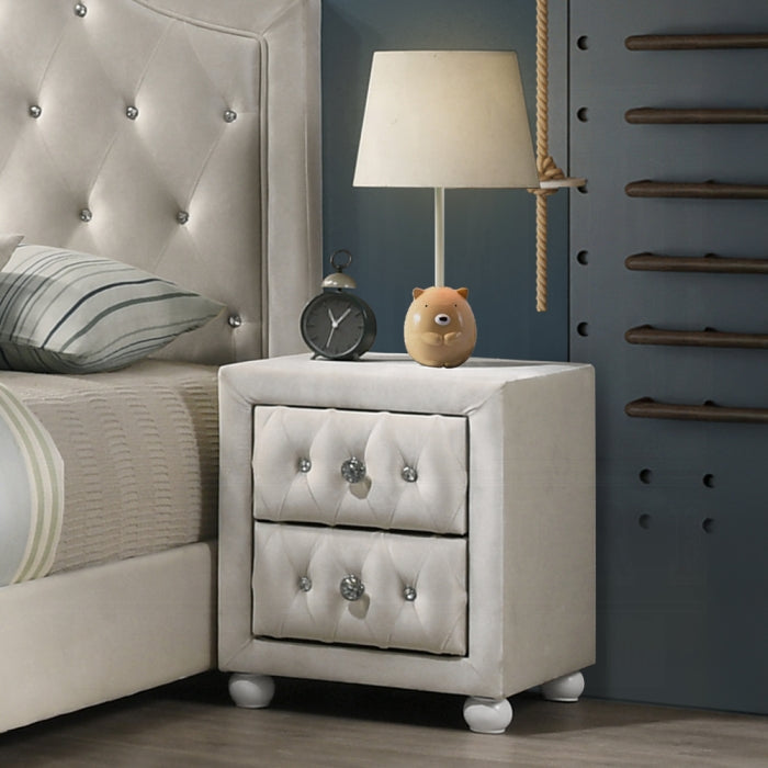 Acme BD04501T-4PC 4 pc Reggie beige velvet fabric upholstered crystal button tufted twin bed set