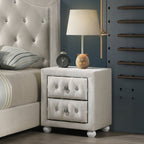 Acme BD04501T-4PC 4 pc Reggie beige velvet fabric upholstered crystal button tufted twin bed set