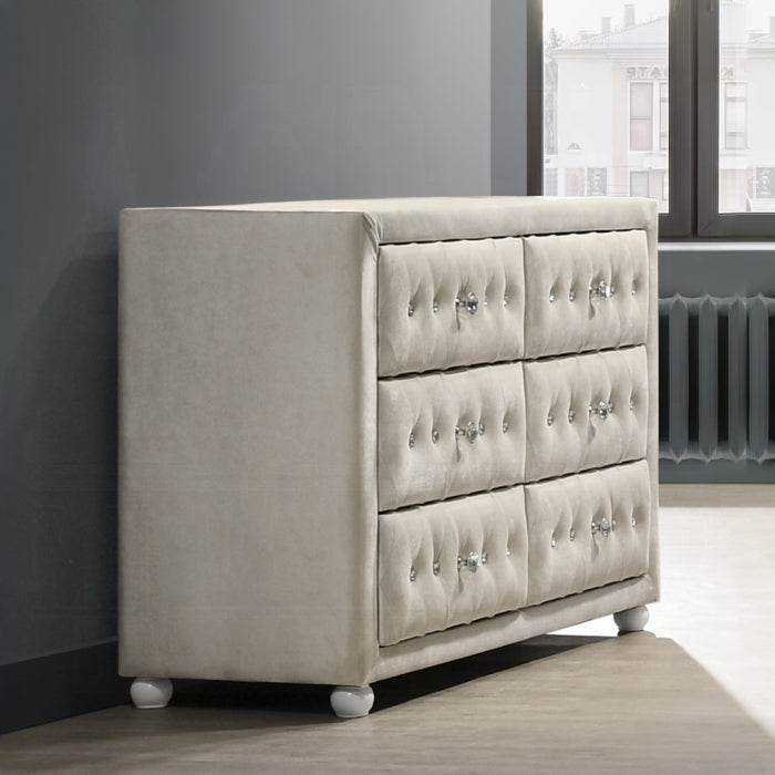 Acme BD04501T-4PC 4 pc Reggie beige velvet fabric upholstered crystal button tufted twin bed set