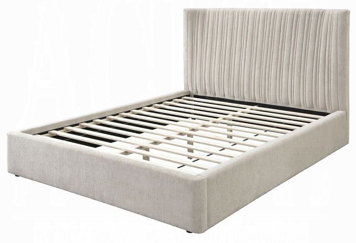 Acme BD04572 Loren beige fabric pleated padded queen bed set