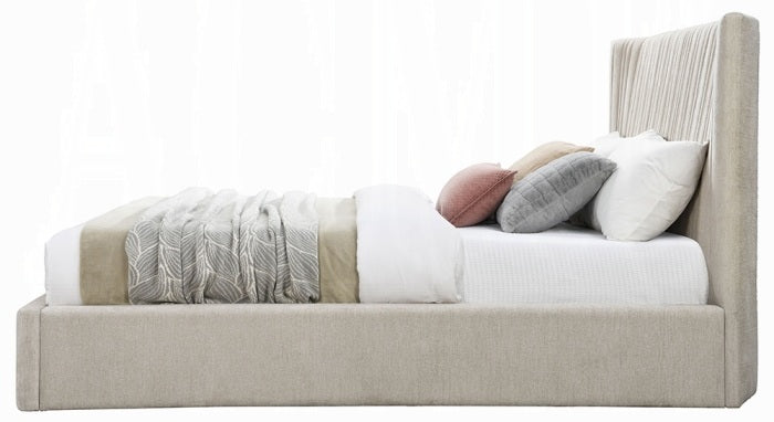 Acme BD04572 Loren beige fabric pleated padded queen bed set