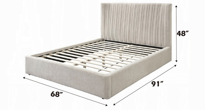 Acme BD04572 Loren beige fabric pleated padded queen bed set