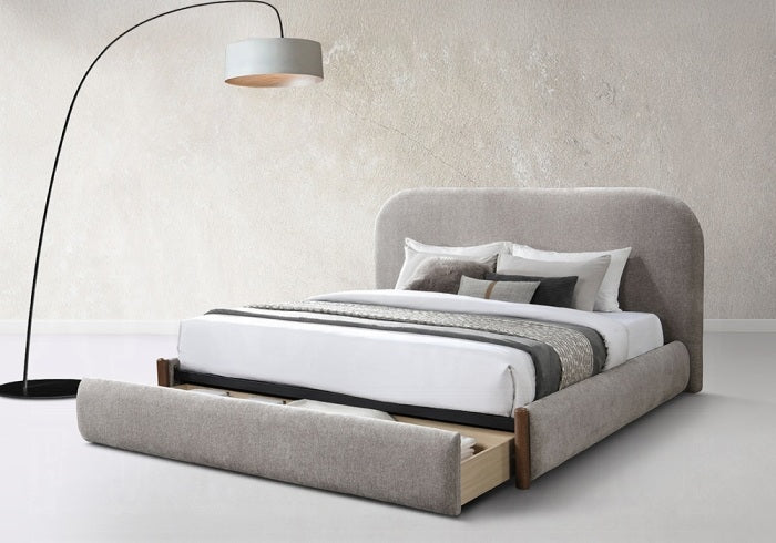 Acme BD04592Q Orane gray fabric padded queen bed set with footboard drawer