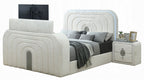 Acme BD04752Q Shelyn white teddy bear sherpa fabric upholstered queen bed set LED , Fireplace and TV Lift