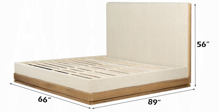 Acme BD04852-4PC Zoey oak finish wood beige fabric upholstered headboard modern queen bedroom set