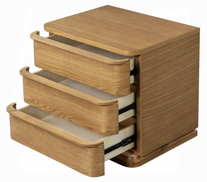 Acme BD04852-4PC Zoey oak finish wood beige fabric upholstered headboard modern queen bedroom set