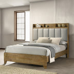 Acme BD04862-4PC Garcia light aspen brown finish wood grey fabric upholstered storage headboard modern queen bedroom set