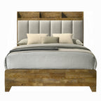Acme BD04862-4PC Garcia light aspen brown finish wood grey fabric upholstered storage headboard modern queen bedroom set