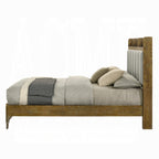 Acme BD04862-4PC Garcia light aspen brown finish wood grey fabric upholstered storage headboard modern queen bedroom set