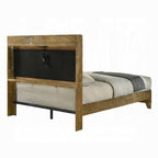 Acme BD04862-4PC Garcia light aspen brown finish wood grey fabric upholstered storage headboard modern queen bedroom set