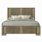 Acme BD04872-4PC Lakkari antique oak finish wood ribbed design headboard modern queen bedroom set LED lighting accents